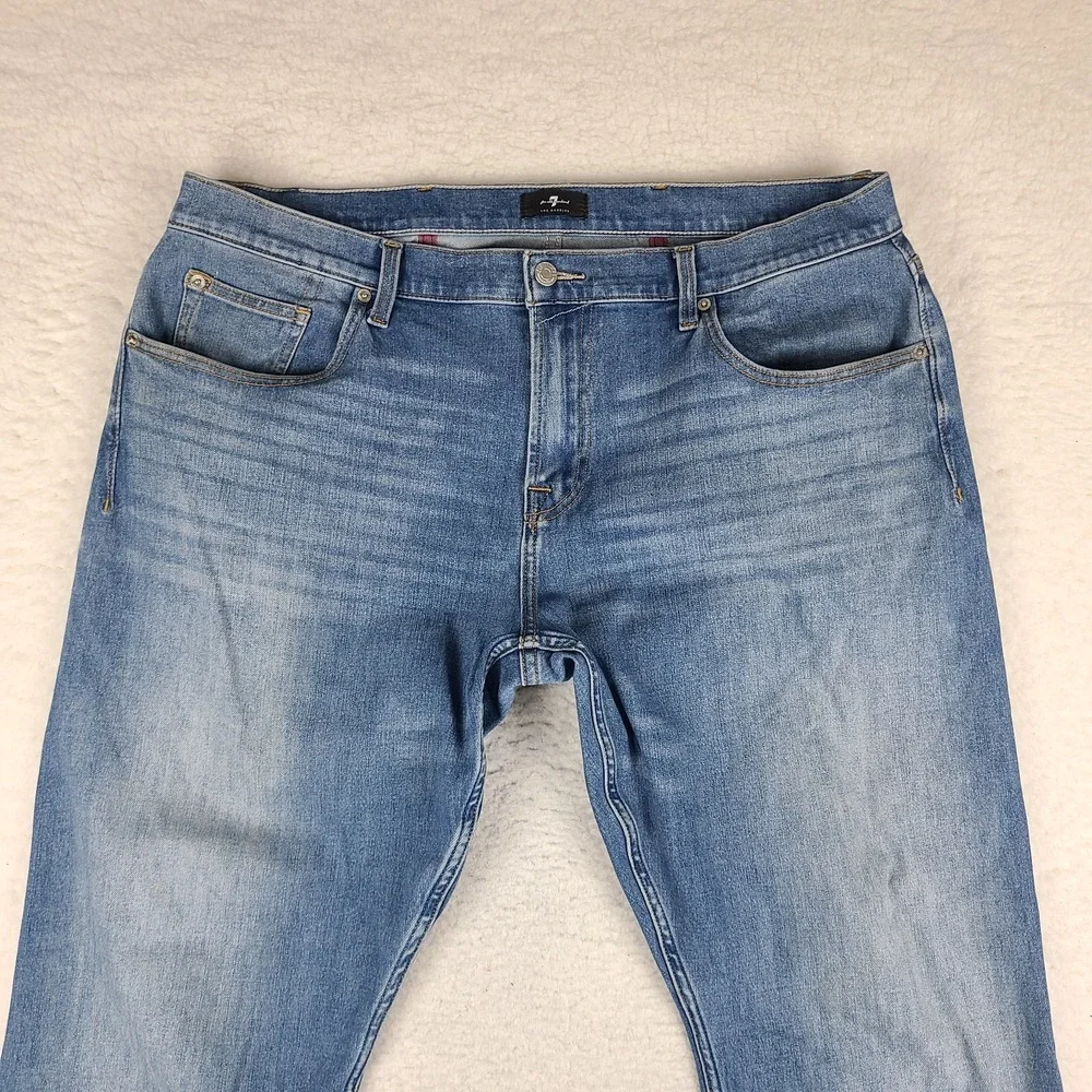 7‎ For All Mankind Jeans Mens 40x32 Slim Taper Fit Adrien Light Wash 7FAM Denim